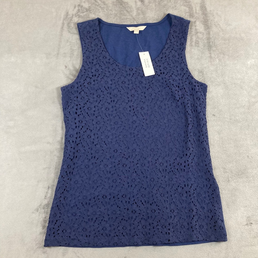 Banana Republic Navy Blue Floral Lace Front Sleeveless Scoop Neck Top XS